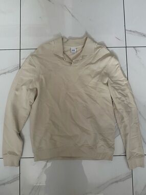 ZARA Men's Cream Crewneck Polo-Style Sweater